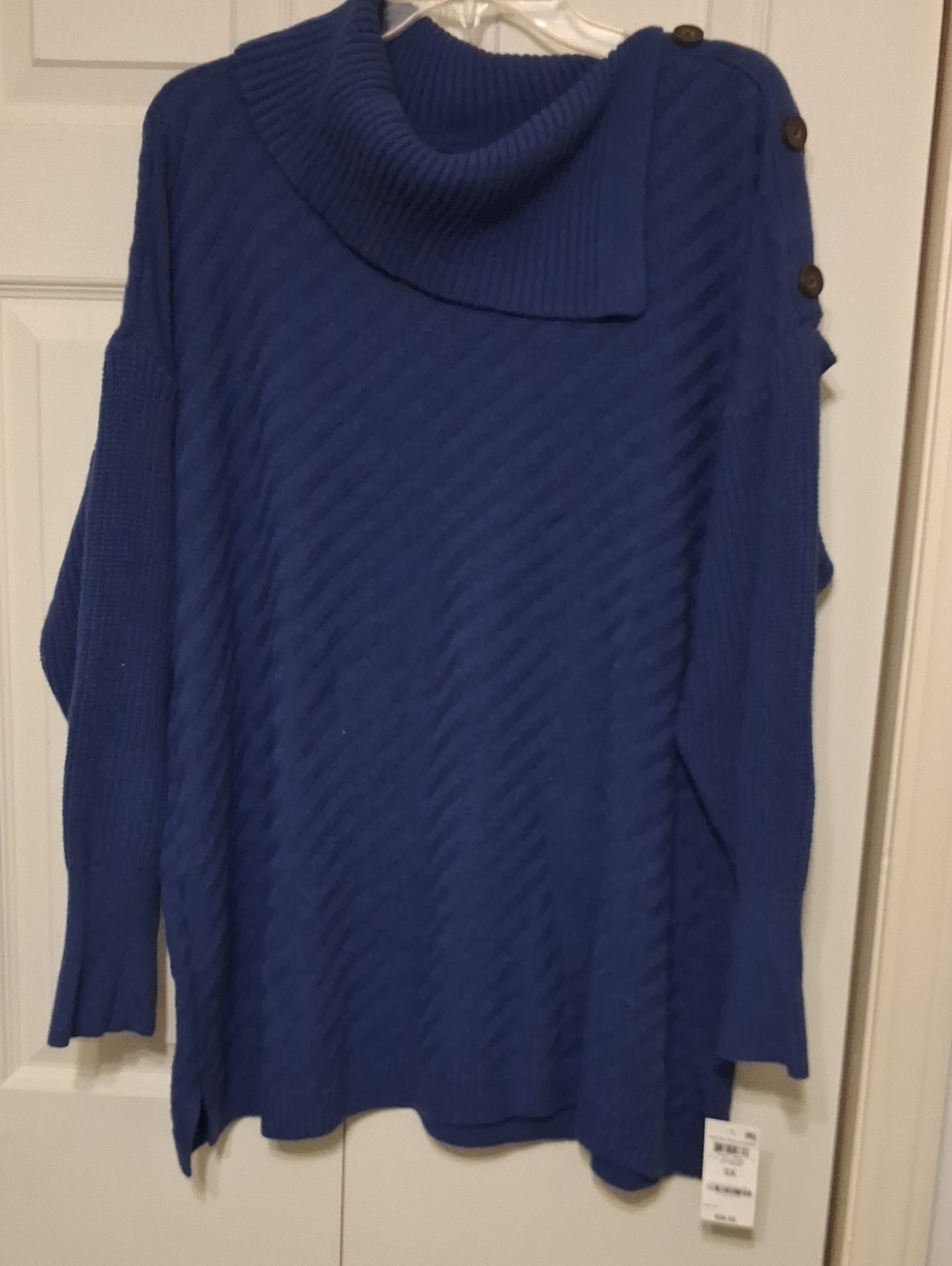 Style & Co. Royal Blue Cowl Neck Button-Shoulder Sweater